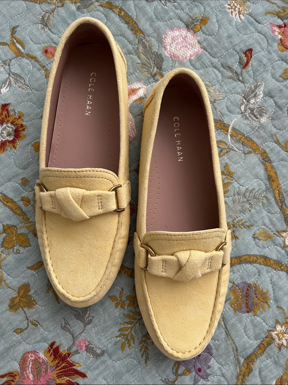 Cole Haan Lemon Suede Braided Vamp Loafers